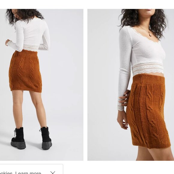 SOLD Soft! Urban Outfitters UO Golden Brown Mercer Cable Knit Mini Skirt XS - Picture 7 of 10